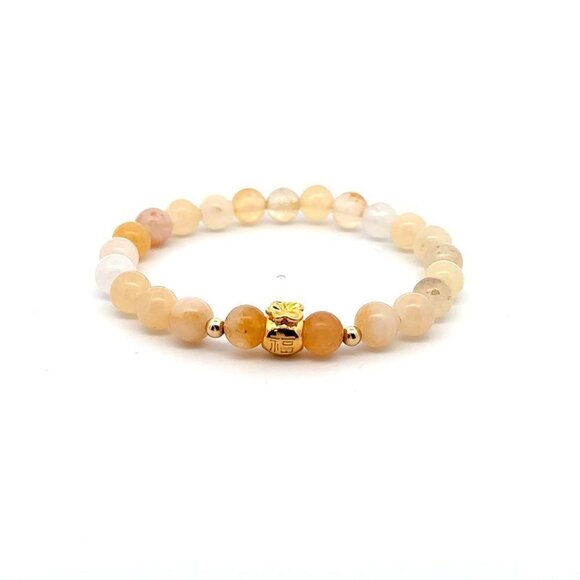 18K Gold Money Bag Lucky Charm Beads Bracelet Gemstone Aventurine Multicolor 6mm - Picture 1 of 4